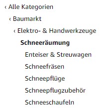 Amazon Kategorien von Schneeräumungsgeräten